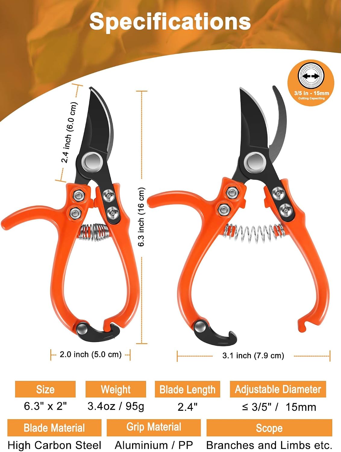 6.7" Lightweight Pruning Scissors, Garden Snips with Straight Stainless Steel Blades and Needle Point Tip, Gardening Trimmers for Flower stems, Herbs, Small Plants, Buds
