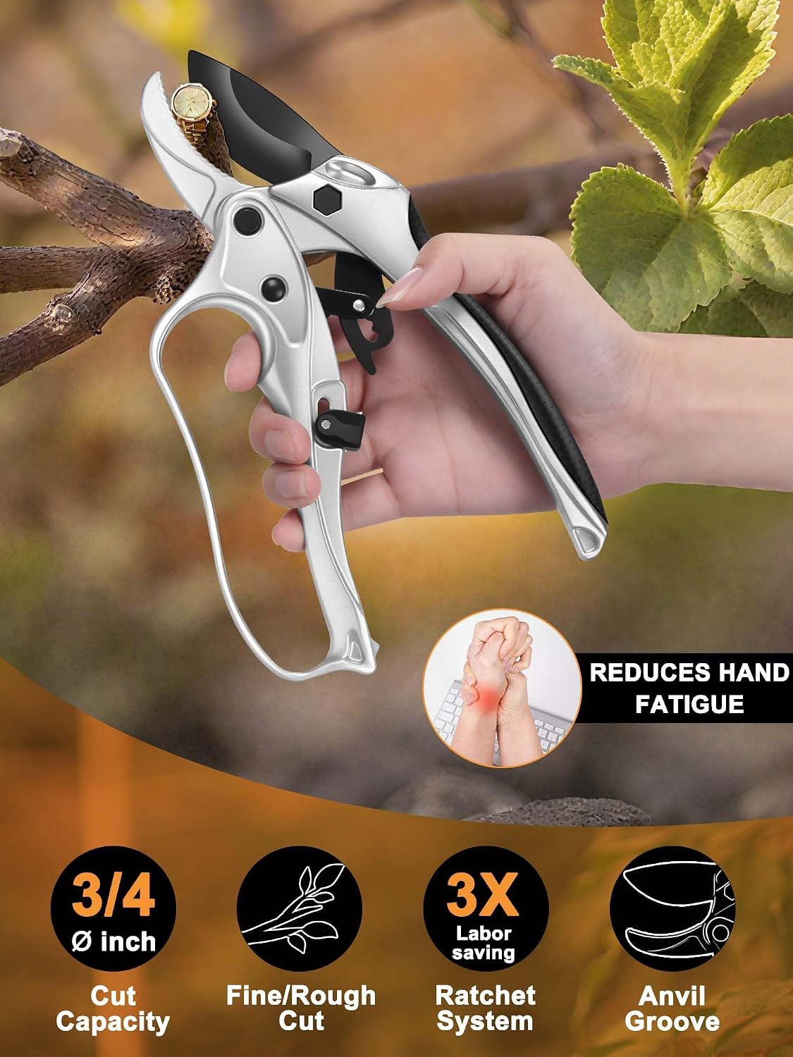 6.7" Lightweight Pruning Scissors, Garden Snips with Straight Stainless Steel Blades and Needle Point Tip, Gardening Trimmers for Flower stems, Herbs, Small Plants, Buds
