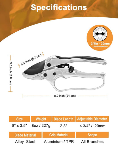 6.7" Lightweight Pruning Scissors, Garden Snips with Straight Stainless Steel Blades and Needle Point Tip, Gardening Trimmers for Flower stems, Herbs, Small Plants, Buds