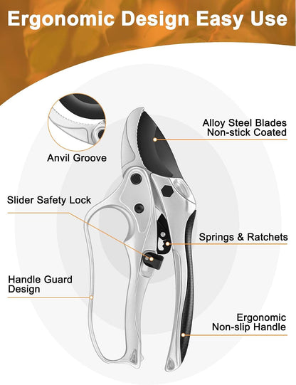 6.7" Lightweight Pruning Scissors, Garden Snips with Straight Stainless Steel Blades and Needle Point Tip, Gardening Trimmers for Flower stems, Herbs, Small Plants, Buds