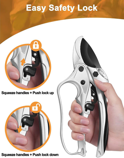 6.7" Lightweight Pruning Scissors, Garden Snips with Straight Stainless Steel Blades and Needle Point Tip, Gardening Trimmers for Flower stems, Herbs, Small Plants, Buds