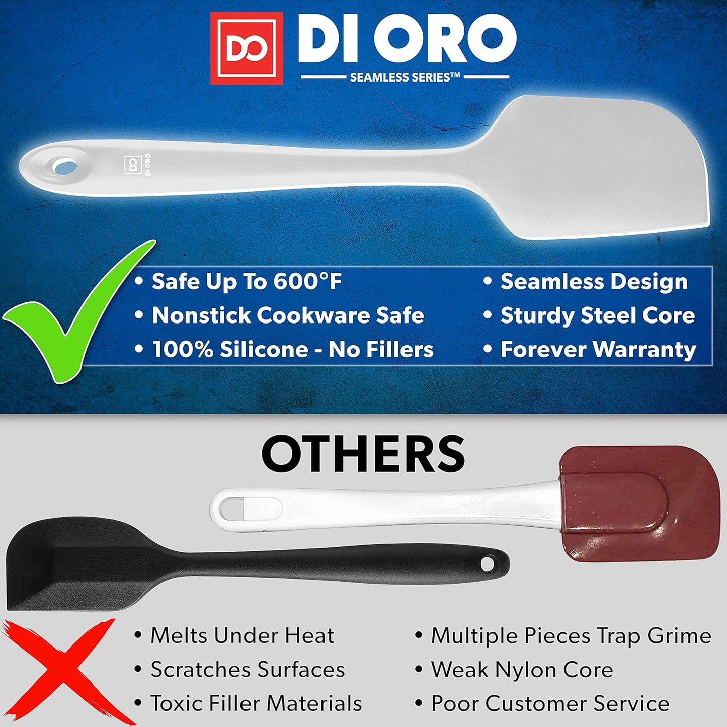 Silicone Spatula Set - Rubber Kitchen Spatulas for Baking, Cooking, & Mixing - 600°F Heat-Resistant & BPA Free Silicone Scraper Spatulas for Nonstick Cookware - Dishwasher Safe (3pc, Black)