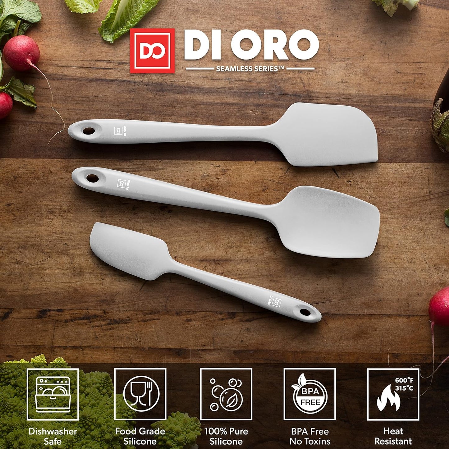 Silicone Spatula Set - Rubber Kitchen Spatulas for Baking, Cooking, & Mixing - 600°F Heat-Resistant & BPA Free Silicone Scraper Spatulas for Nonstick Cookware - Dishwasher Safe (3pc, Black)