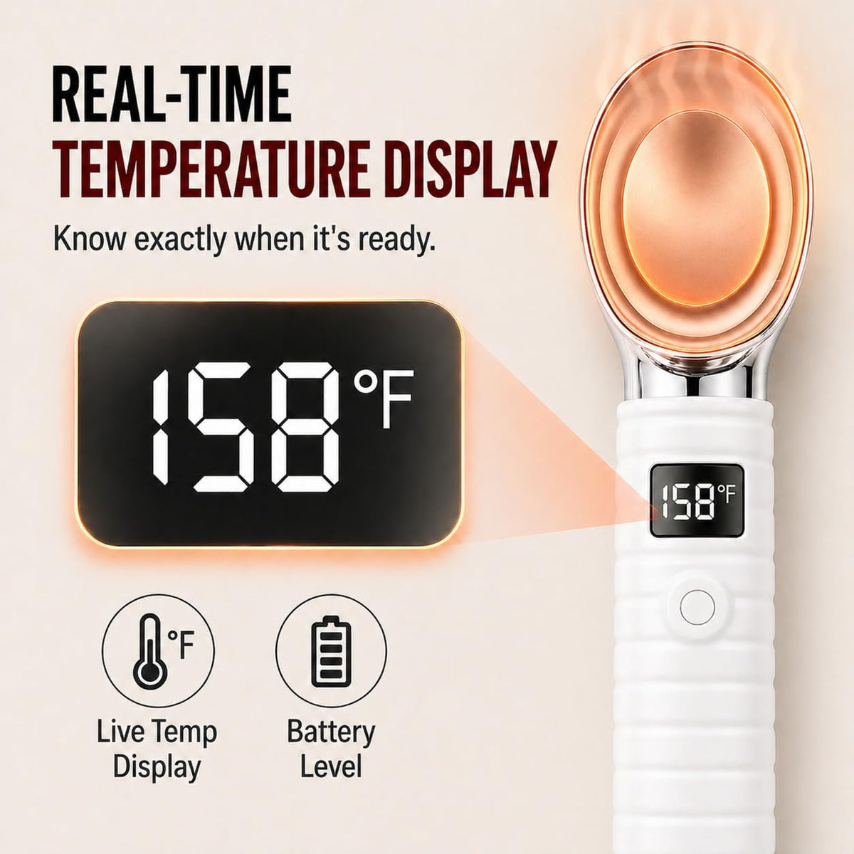 Heated Ice Cream Scoop for Hard Ice Cream, Gelato & Frozen Desserts, Electric Ice Cream Scooper with Smart Temperature & Battery Display, USB-C Rechargeable, Durable One-Piece Design (White)