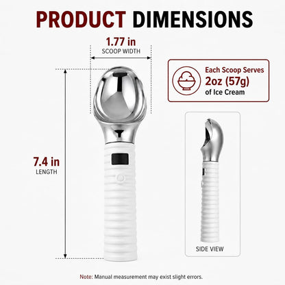 Heated Ice Cream Scoop for Hard Ice Cream, Gelato & Frozen Desserts, Electric Ice Cream Scooper with Smart Temperature & Battery Display, USB-C Rechargeable, Durable One-Piece Design (White)