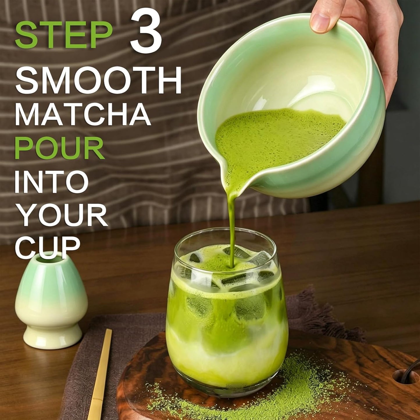 Matcha Whisk Set, 5pcs Japanese Ceremony Matcha Tea Kit Includes Ceramic Matcha Bowl with Spout, Bamboo Whisk & Holder, Traditional Scoop, Stainless Sifter, Gift for Matcha Lovers Beginner