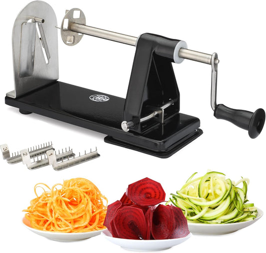 4-Blade Zucchini Spiralizer Noodle Maker with 3 Blades and 1 Built-In | Spiralizer for Veggie Noodles for Use with Zucchini, Carrots, Beets, or Any Hard Vegetable or Fruit