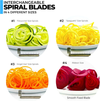 4-Blade Zucchini Spiralizer Noodle Maker with 3 Blades and 1 Built-In | Spiralizer for Veggie Noodles for Use with Zucchini, Carrots, Beets, or Any Hard Vegetable or Fruit