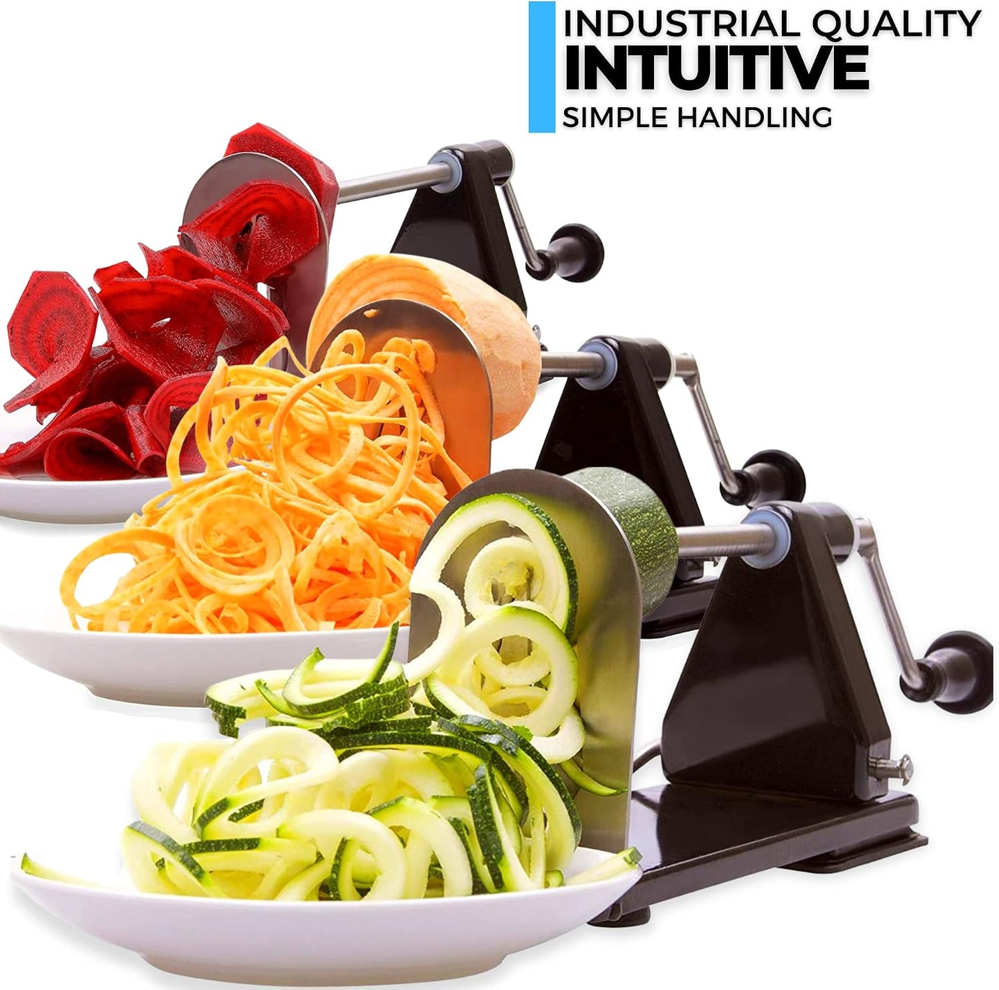 4-Blade Zucchini Spiralizer Noodle Maker with 3 Blades and 1 Built-In | Spiralizer for Veggie Noodles for Use with Zucchini, Carrots, Beets, or Any Hard Vegetable or Fruit