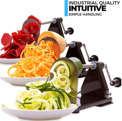 4-Blade Zucchini Spiralizer Noodle Maker with 3 Blades and 1 Built-In | Spiralizer for Veggie Noodles for Use with Zucchini, Carrots, Beets, or Any Hard Vegetable or Fruit