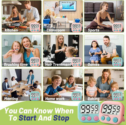 2 Pcs Digital Timer for Kids, Magnetic Countdown Kitchen Timer, Upgrade Loud Alarm Timers for Cooking, Kitchen, Exercise, Work, Study, Classroom, Outdoor Activities, Battery not Including