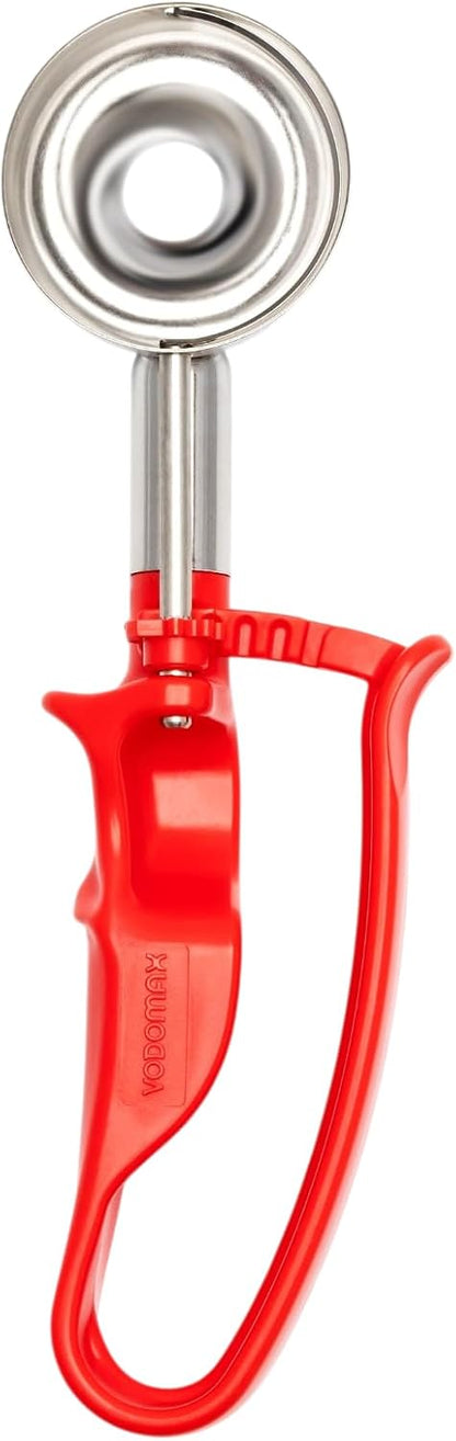 Size 24 RED (1.49 oz.) VODOMAX Best Rated Commercial Food Disher, 1-1/3 oz Disher, Stainless 18-10, Non-Spring Design, 1.5 oz Scoop, Portion Control Scooper, Ice Cream Baller, Potato Salad Scoop
