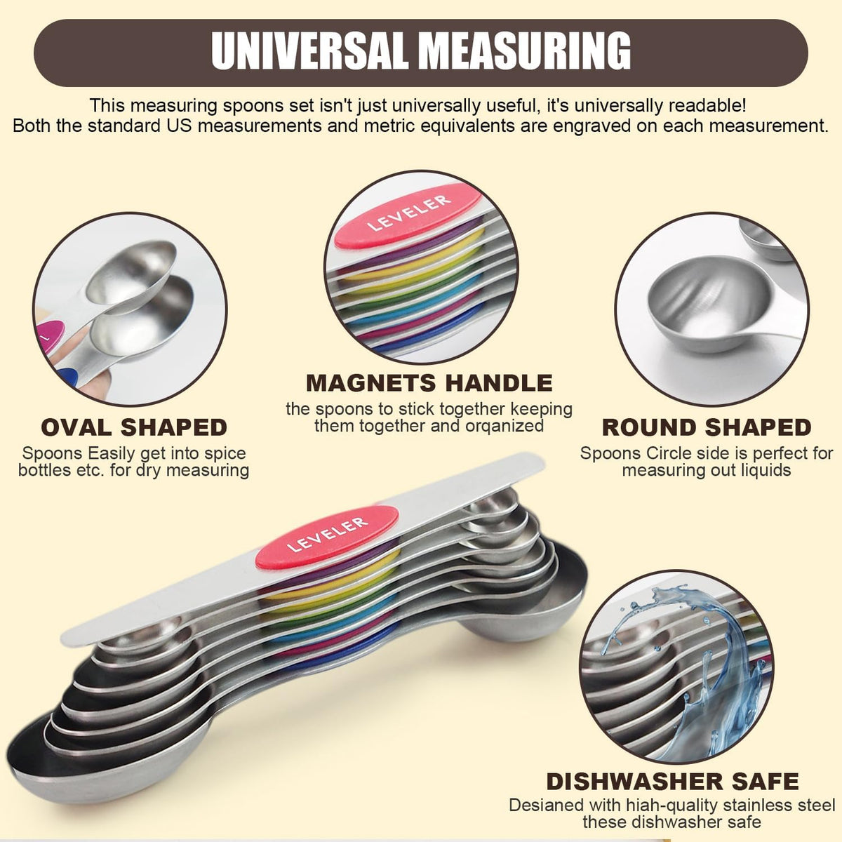 Magnetic Measuring Spoons Set of 8-Multicolor