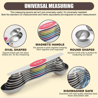 Magnetic Measuring Spoons Set of 8-Multicolor