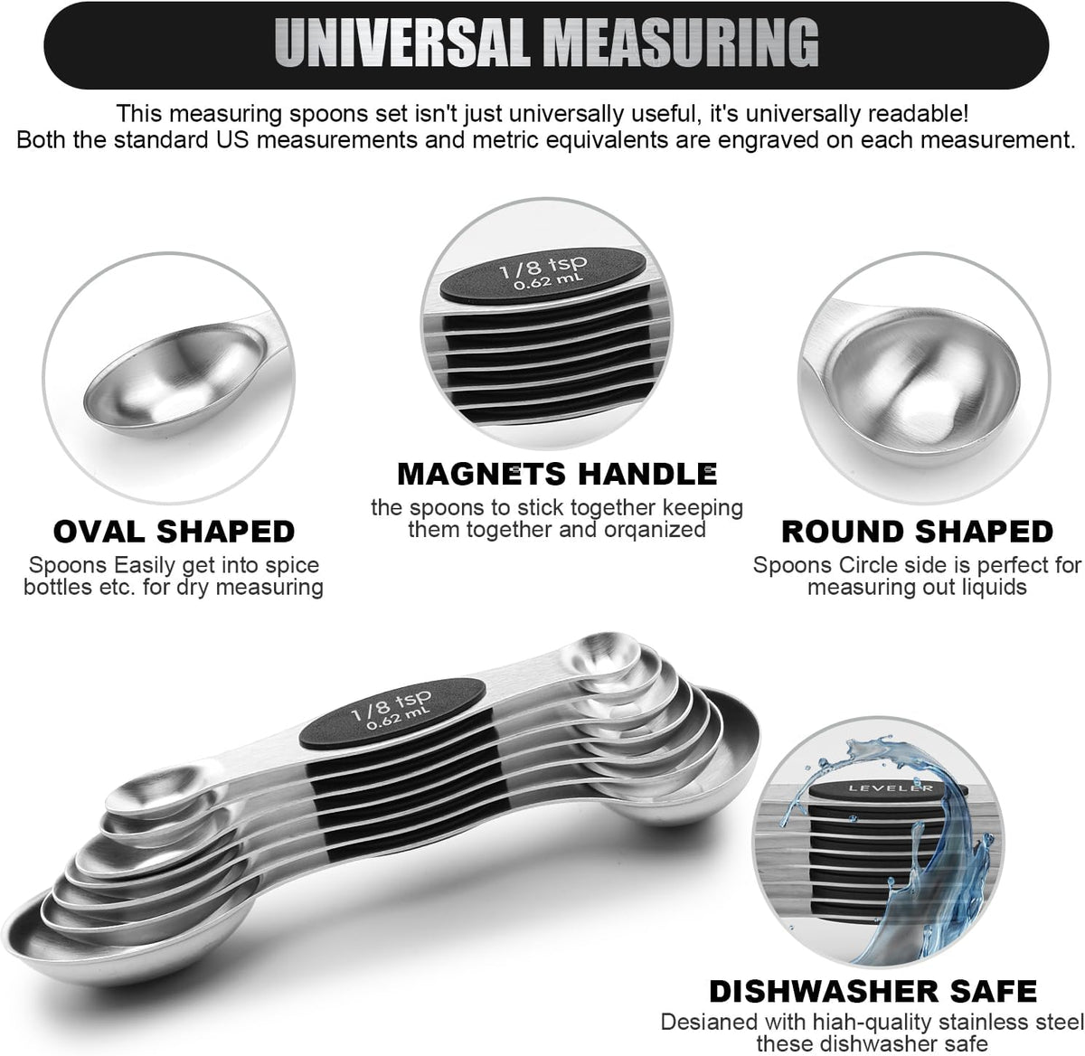 Magnetic Measuring Spoons Set of 8-Multicolor