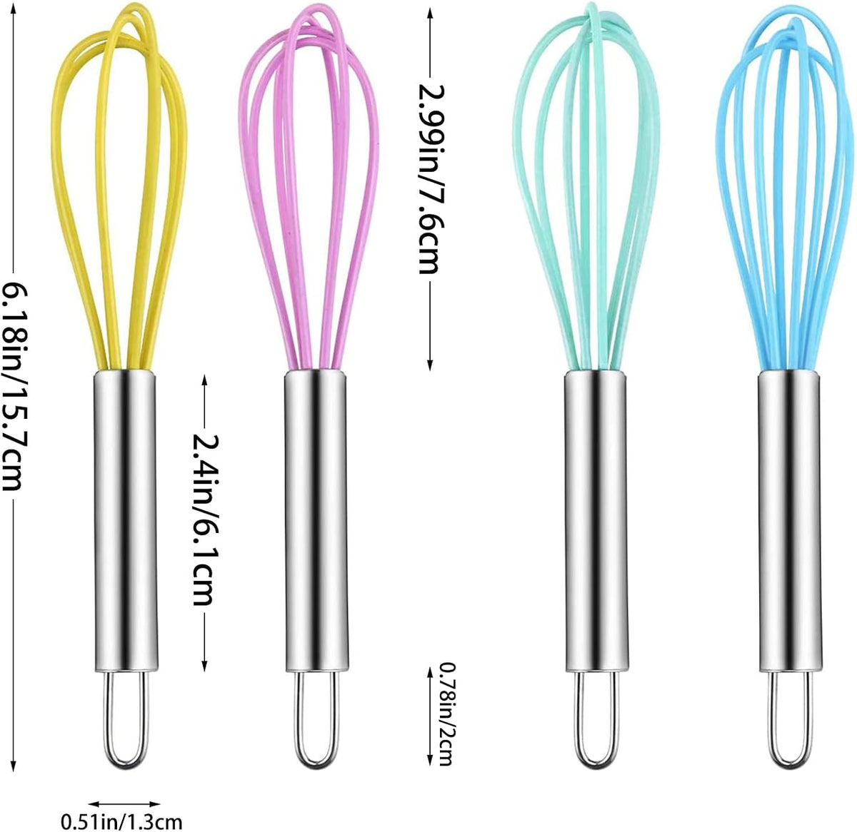 4 Pack Mini Silicone Whisks with Stainless Steel