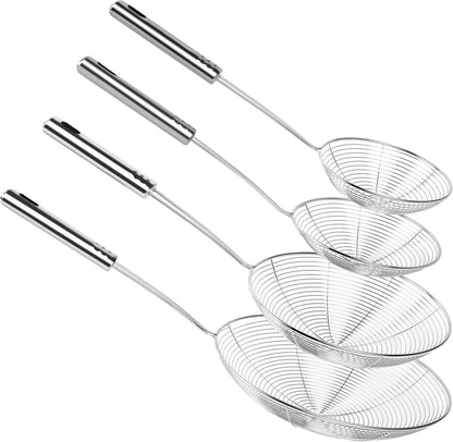 Spider Strainer Set of 4, Stainless Steel Skimmers, 4 Sizes