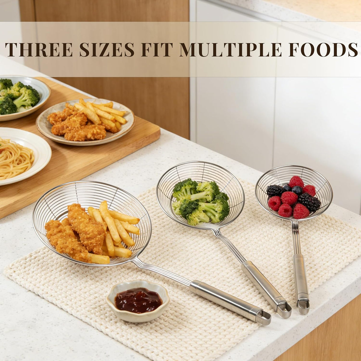 Spider Strainer Set of 4, Stainless Steel Skimmers, 4 Sizes