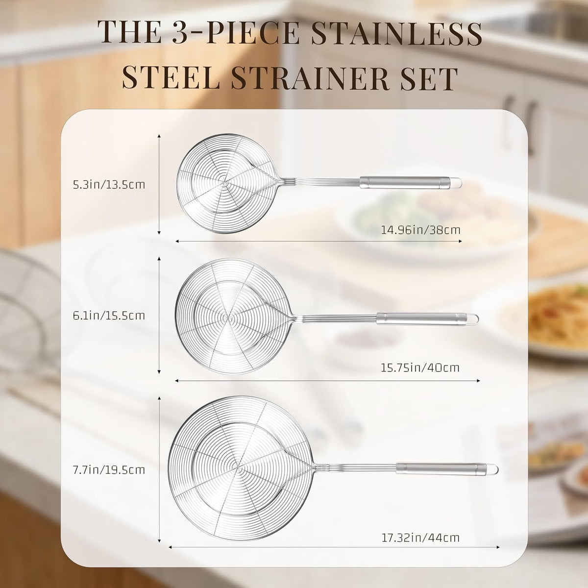Spider Strainer Set of 4, Stainless Steel Skimmers, 4 Sizes
