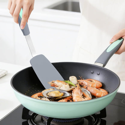 Silicone Spatula Set, Heat Resistant Non-Stick Kitchen Utensils, Silicone Turner Spatulas for Cooking, Frying & Pancake, Light Grey