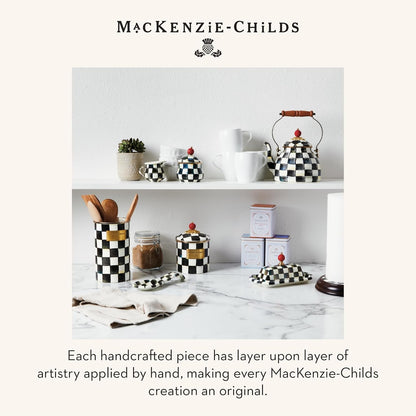 Enamel Utensil Holder, Gray-and-White Sterling Check | Hand-painted design, made from enameled steel, ideal for storing and organizing kitchen utensils, 5" dia. x 8.5" H