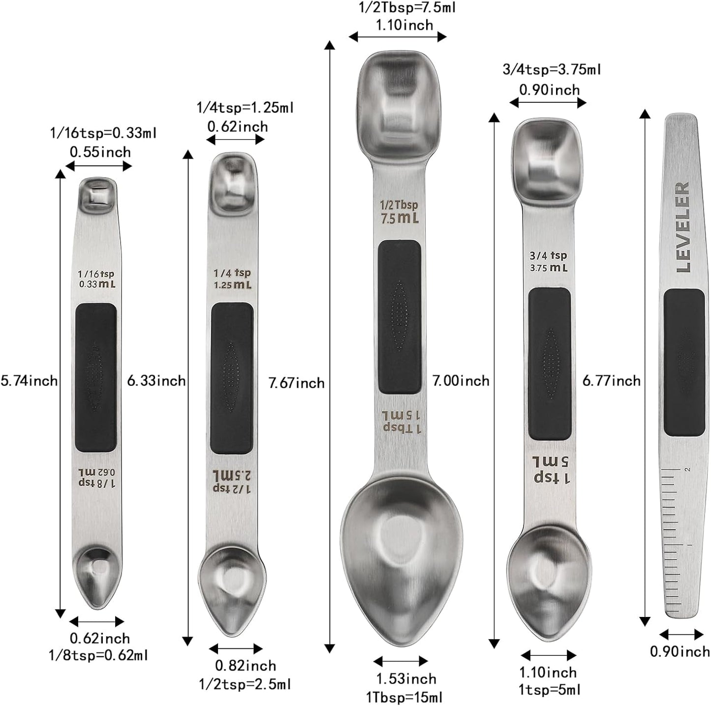 Magnetic Measuring Spoons Set Stainless Steel Double Sided Measuring Spoons | Measuring Teaspoon Tablespoon with 1 Leveler for Dry and Liquid Ingredients