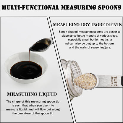 Magnetic Measuring Spoons Set Stainless Steel Double Sided Measuring Spoons | Measuring Teaspoon Tablespoon with 1 Leveler for Dry and Liquid Ingredients