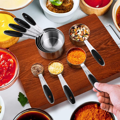 Measuring Cups & Spoons Set of 16, Stainless Steel 8 Nesting Measure Cups Set & 7 double-sided Magnetic Measuring Spoons Set & 1 Leveler for Dry and Liquid Ingredient