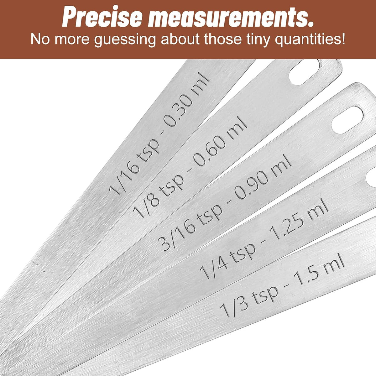 5PcsTeaspoon Measuring Spoons, 1/3, 1/4, 1/8, 1/16, 3/16 tsp, Mini Measuring Spoon, Square Bowl Measure Spoon Set, Small Stainless Steel Teaspoon for Measure Small Amount of Dry & Liquid Ingredients
