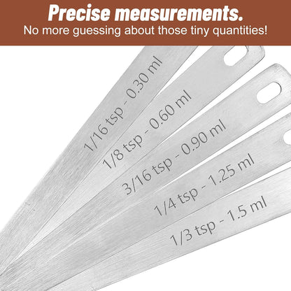 5PcsTeaspoon Measuring Spoons, 1/3, 1/4, 1/8, 1/16, 3/16 tsp, Mini Measuring Spoon, Square Bowl Measure Spoon Set, Small Stainless Steel Teaspoon for Measure Small Amount of Dry & Liquid Ingredients