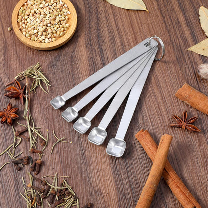 5PcsTeaspoon Measuring Spoons, 1/3, 1/4, 1/8, 1/16, 3/16 tsp, Mini Measuring Spoon, Square Bowl Measure Spoon Set, Small Stainless Steel Teaspoon for Measure Small Amount of Dry & Liquid Ingredients