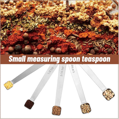 5PcsTeaspoon Measuring Spoons, 1/3, 1/4, 1/8, 1/16, 3/16 tsp, Mini Measuring Spoon, Square Bowl Measure Spoon Set, Small Stainless Steel Teaspoon for Measure Small Amount of Dry & Liquid Ingredients