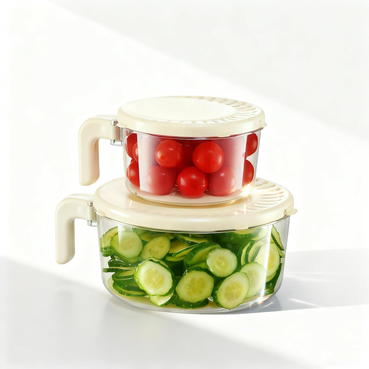 Fruit and Salad Washing Bowl with Strainer,Colander for Kitchen,Multi-Functional Vegetable and Food Drainer with Lid, Handle and Fork,Portable Fruit and Salad Containers for Fridge,BPA Free，Grape