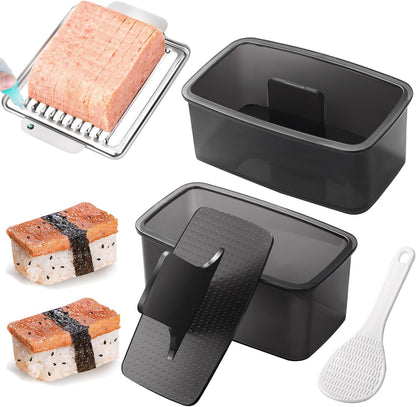 Musubi Press Mold Kit, 2 Pack Clear Musubi Maker with Stainless Steel 304 Luncheon Meat Slicer for SPAM