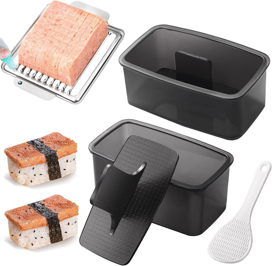 Musubi Press Mold Kit, 2 Pack Clear Musubi Maker with Stainless Steel 304 Luncheon Meat Slicer for SPAM