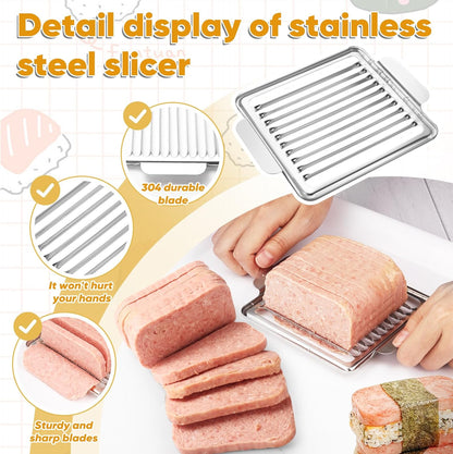 Musubi Press Mold Kit, 2 Pack Clear Musubi Maker with Stainless Steel 304 Luncheon Meat Slicer for SPAM