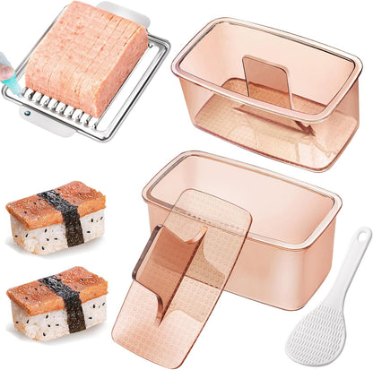 Musubi Press Mold Kit, 2 Pack Clear Musubi Maker with Stainless Steel 304 Luncheon Meat Slicer for SPAM