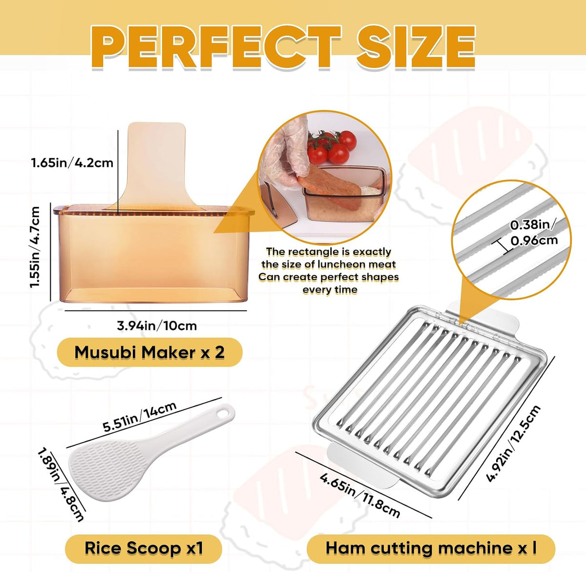 Musubi Press Mold Kit, 2 Pack Clear Musubi Maker with Stainless Steel 304 Luncheon Meat Slicer for SPAM