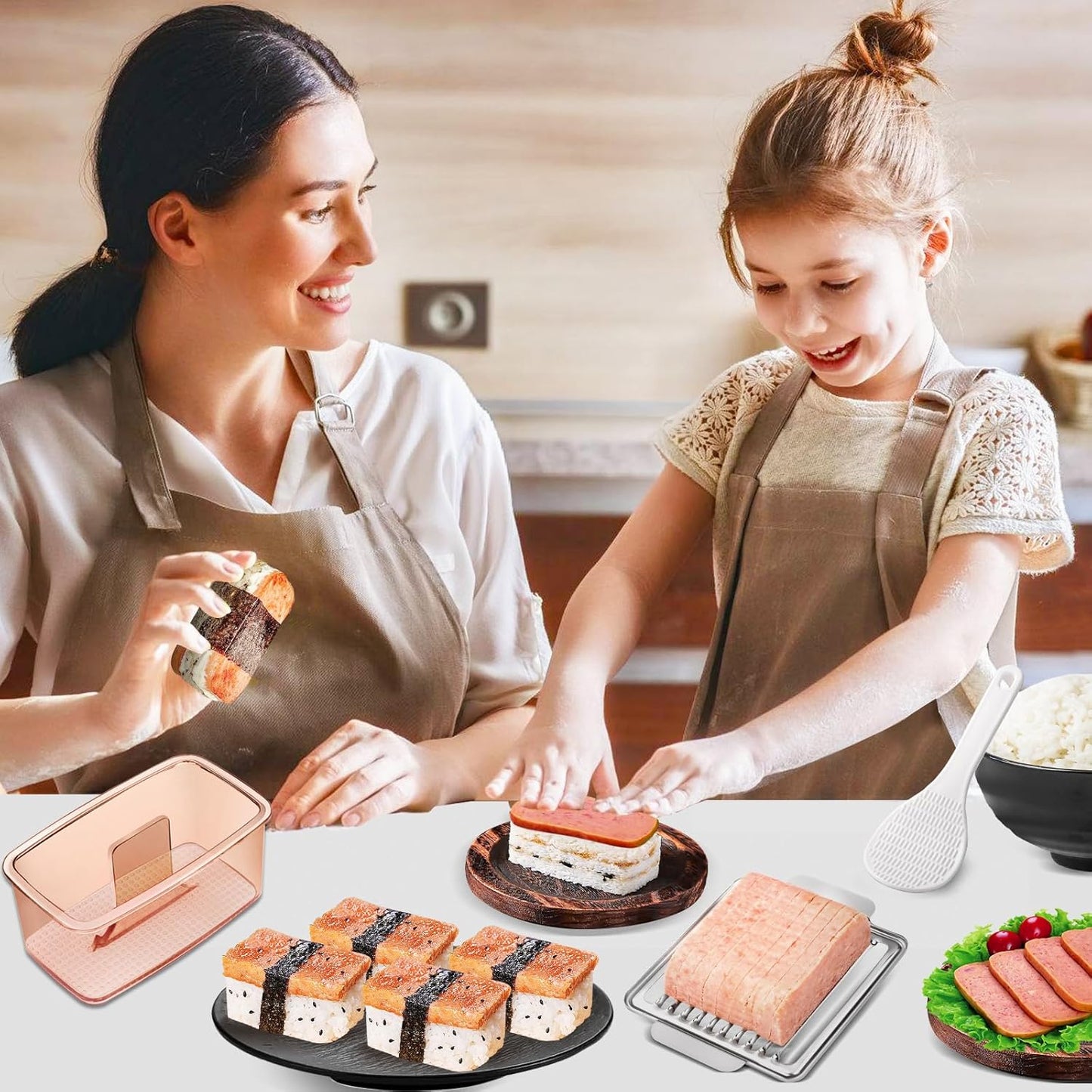 Musubi Press Mold Kit, 2 Pack Clear Musubi Maker with Stainless Steel 304 Luncheon Meat Slicer for SPAM