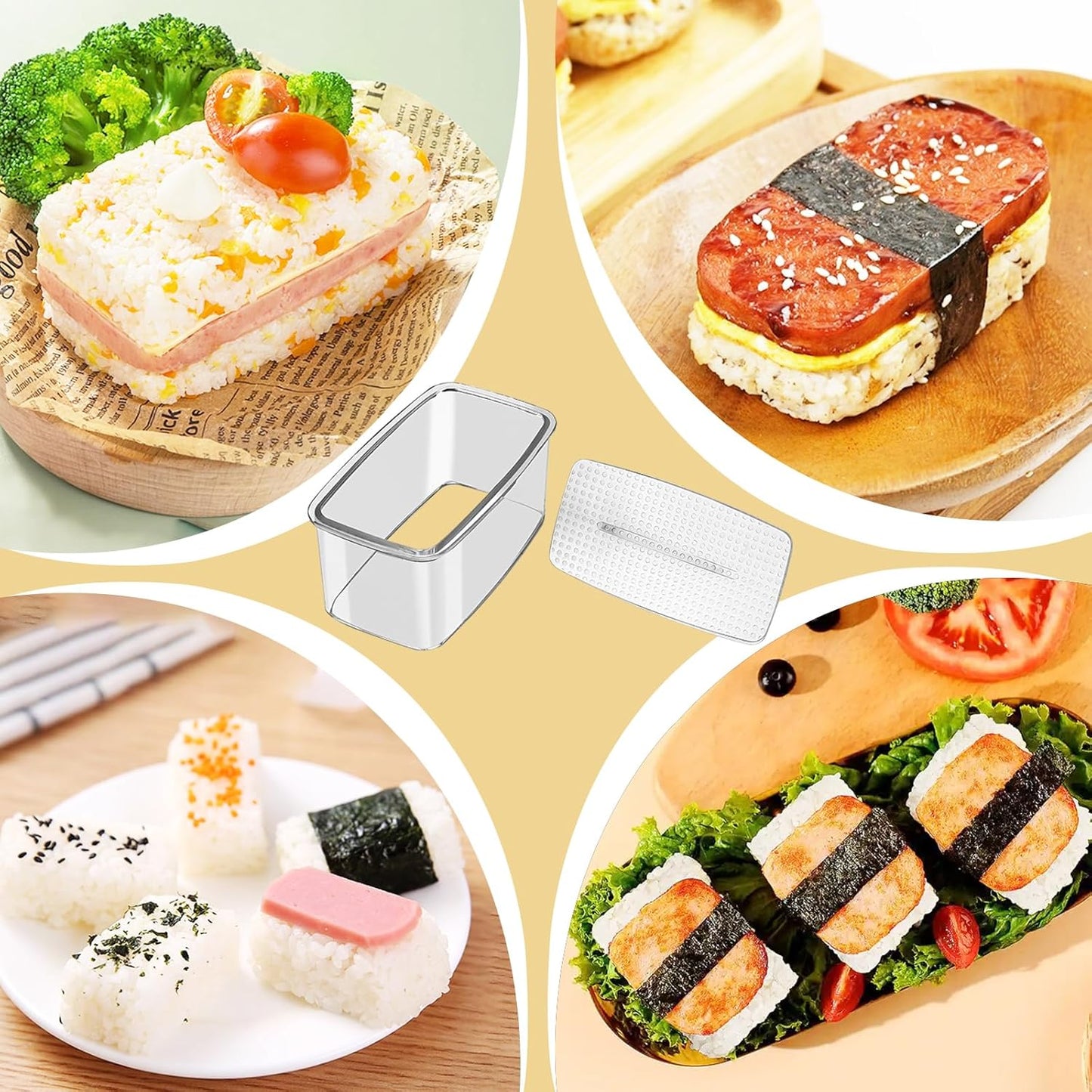 Musubi Press Mold Kit, 2 Pack Clear Musubi Maker with Stainless Steel 304 Luncheon Meat Slicer for SPAM