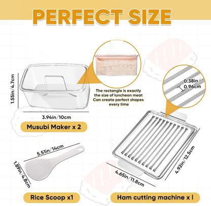 Musubi Press Mold Kit, 2 Pack Clear Musubi Maker with Stainless Steel 304 Luncheon Meat Slicer for SPAM