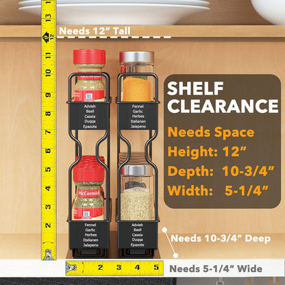 Pull Out Spice Rack Organizer for Cabinet, Heavy Duty Slide Out Seasoning Kitchen Organizer, Cabinet Organizer, with Labels, 5.2" W x10.75 D x10 H, 2 Drawers 2-Tier