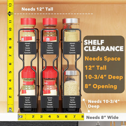 Pull Out Spice Rack Organizer for Cabinet, Heavy Duty Slide Out Seasoning Kitchen Organizer, Cabinet Organizer, with Labels, 5.2" W x10.75 D x10 H, 2 Drawers 2-Tier