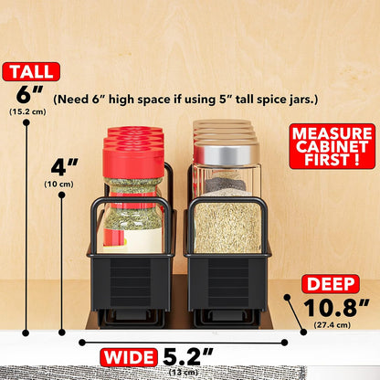 Pull Out Spice Rack Organizer for Cabinet, Heavy Duty Slide Out Seasoning Kitchen Organizer, Cabinet Organizer, with Labels, 5.2" W x10.75 D x10 H, 2 Drawers 2-Tier