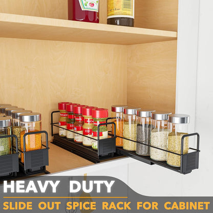 Pull Out Spice Rack Organizer for Cabinet, Heavy Duty Slide Out Seasoning Kitchen Organizer, Cabinet Organizer, with Labels, 5.2" W x10.75 D x10 H, 2 Drawers 2-Tier
