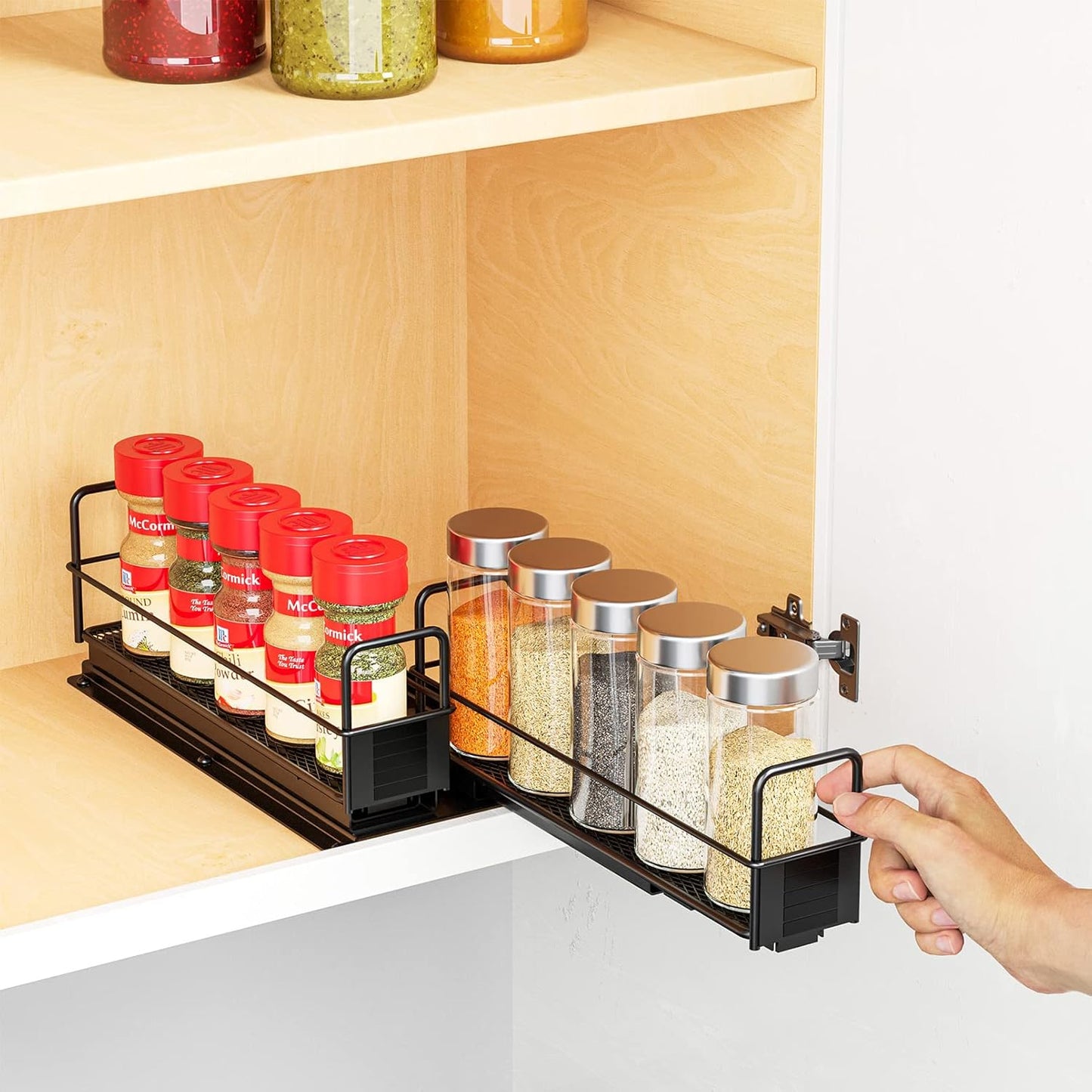 Pull Out Spice Rack Organizer for Cabinet, Heavy Duty Slide Out Seasoning Kitchen Organizer, Cabinet Organizer, with Labels, 5.2" W x10.75 D x10 H, 2 Drawers 2-Tier