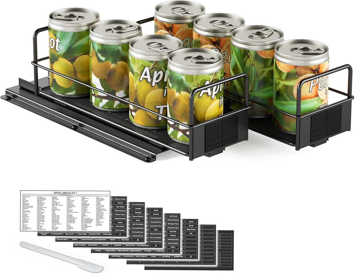 Pull Out Spice Rack Organizer for Cabinet, Heavy Duty Slide Out Seasoning Kitchen Organizer, Cabinet Organizer, with Labels, 5.2" W x10.75 D x10 H, 2 Drawers 2-Tier