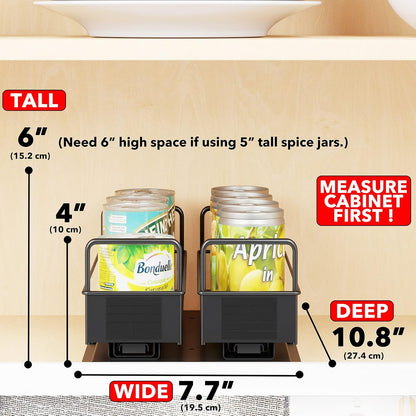 Pull Out Spice Rack Organizer for Cabinet, Heavy Duty Slide Out Seasoning Kitchen Organizer, Cabinet Organizer, with Labels, 5.2" W x10.75 D x10 H, 2 Drawers 2-Tier