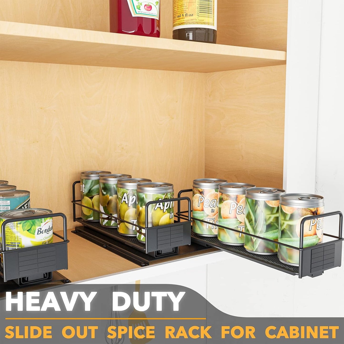 Pull Out Spice Rack Organizer for Cabinet, Heavy Duty Slide Out Seasoning Kitchen Organizer, Cabinet Organizer, with Labels, 5.2" W x10.75 D x10 H, 2 Drawers 2-Tier