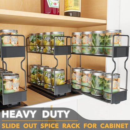 Pull Out Spice Rack Organizer for Cabinet, Heavy Duty Slide Out Seasoning Kitchen Organizer, Cabinet Organizer, with Labels, 5.2" W x10.75 D x10 H, 2 Drawers 2-Tier